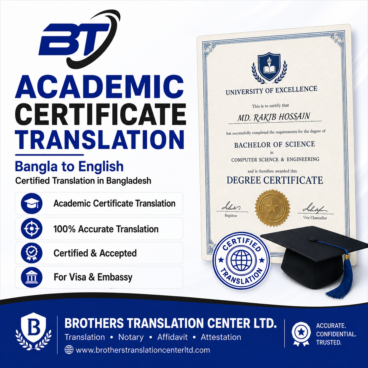 Academic certificate Bangla to English translation service in Bangladesh
