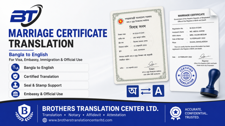 Marriage Certificate Translation Bangla to English in Bangladesh